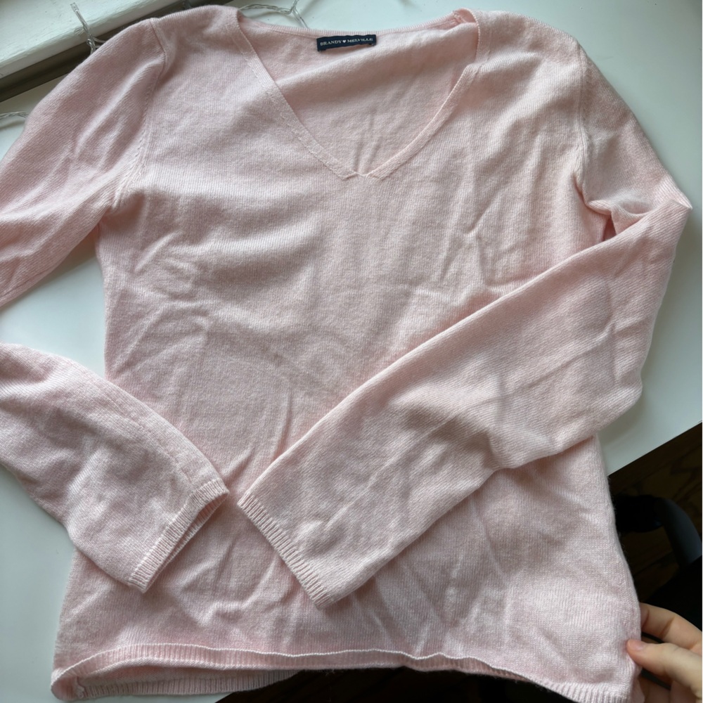 Brandy Melville Knit Baby Pink V-Neck Women's Sweater